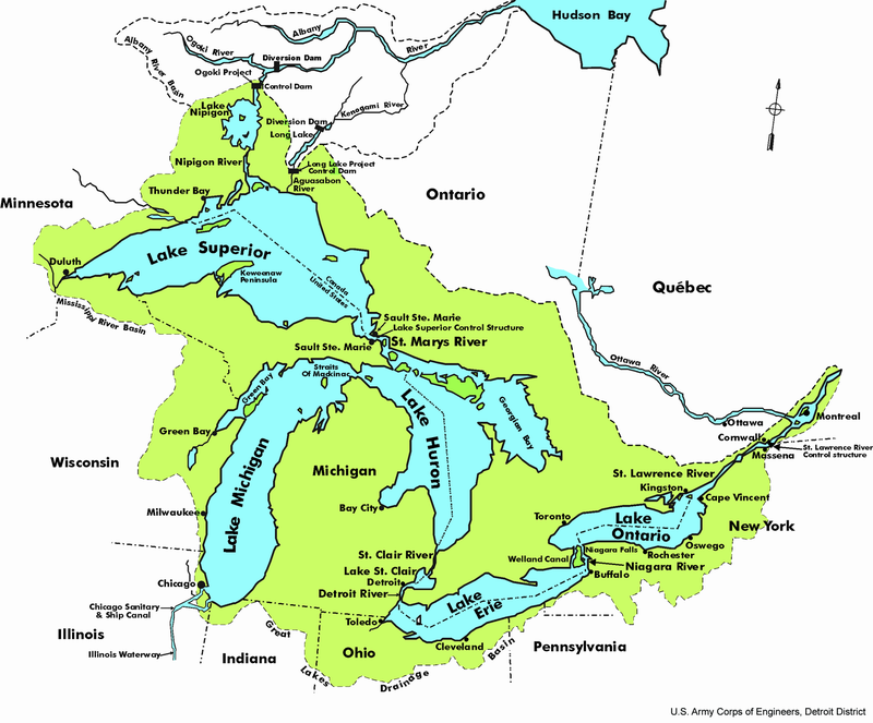 Great Lakes watershed.Wikimedia commons